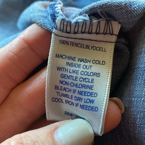 Per Se Chambray Popover Blouse 3/4 sleeve Womens 3X Raw hem Boxy coastal grandma - Picture 6 of 8